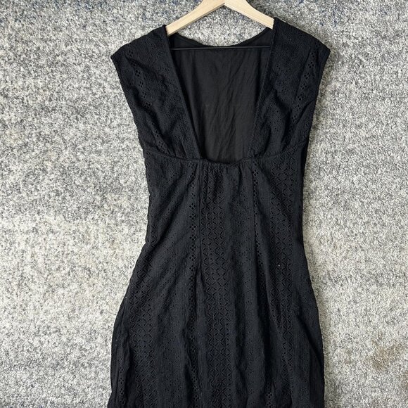 Free People Dress Womens Large Black Eyelet Lace V Neck Mini Lined Boho Fitted - Picture 4 of 7